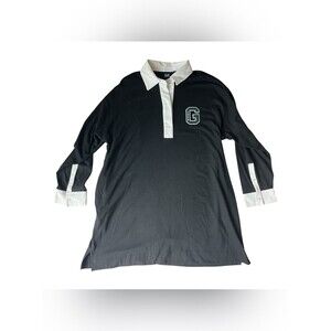 NWOT Gap Polo Mini Long Sleeve Rugby Dress Black & White Collared Womens XL